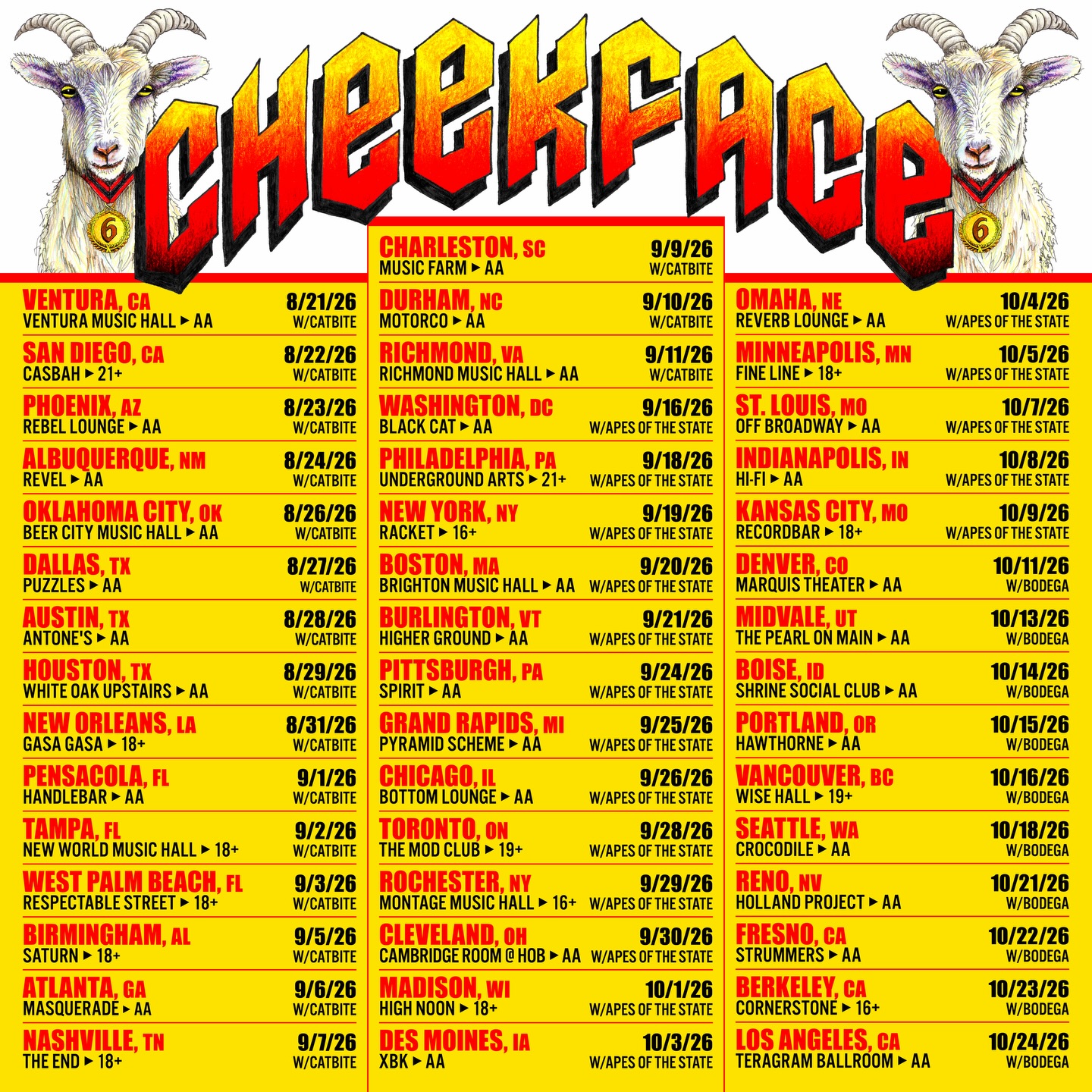 Cheekface Tour Poster 2026